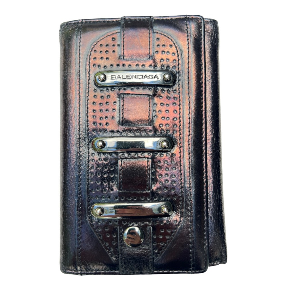 Balenciaga Paris Trifold Leather Womens Wallet Gunmetal Detail